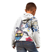 Hawaiian and Japanese Together Kid Hoodie Japanese Culture and Turtle Kakau Tattoo White Color