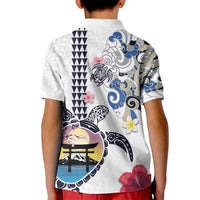 Hawaiian and Japanese Together Kid Polo Shirt Japanese Culture and Turtle Kakau Tattoo White Color LT03 - Polynesian Pride