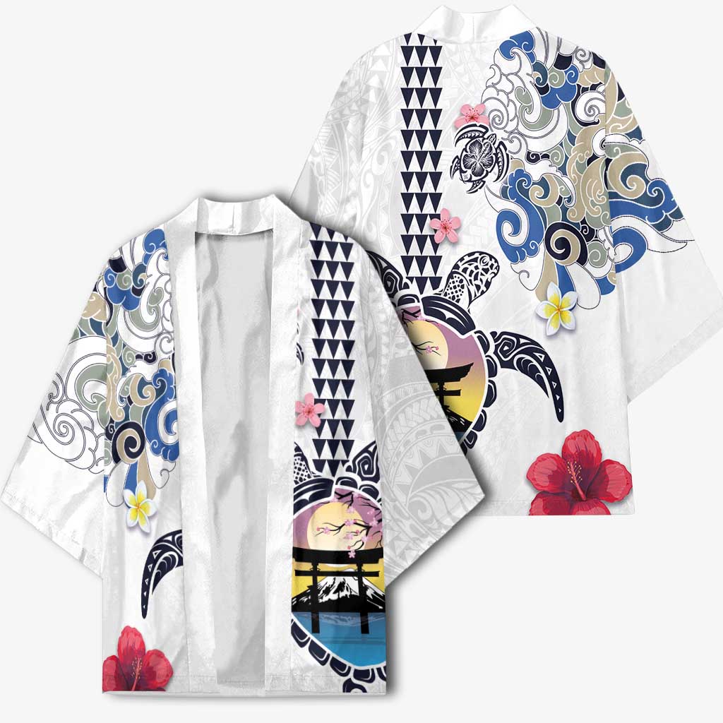 Hawaiian and Japanese Together Kimono Japanese Culture and Turtle Kakau Tattoo White Color LT03 - Polynesian Pride