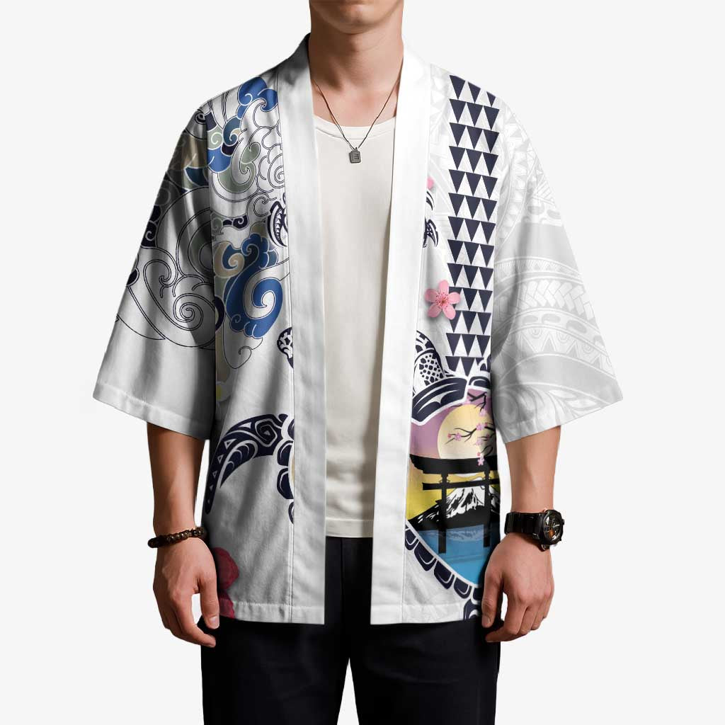 Hawaiian and Japanese Together Kimono Japanese Culture and Turtle Kakau Tattoo White Color LT03 - Polynesian Pride
