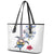 Hawaiian and Japanese Together Leather Tote Bag Japanese Culture and Turtle Kakau Tattoo White Color