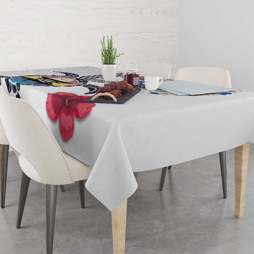 Hawaiian and Japanese Together Tablecloth Japanese Culture and Turtle Kakau Tattoo White Color