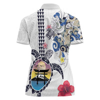 Hawaiian and Japanese Together Women Polo Shirt Japanese Culture and Turtle Kakau Tattoo White Color LT03 - Polynesian Pride
