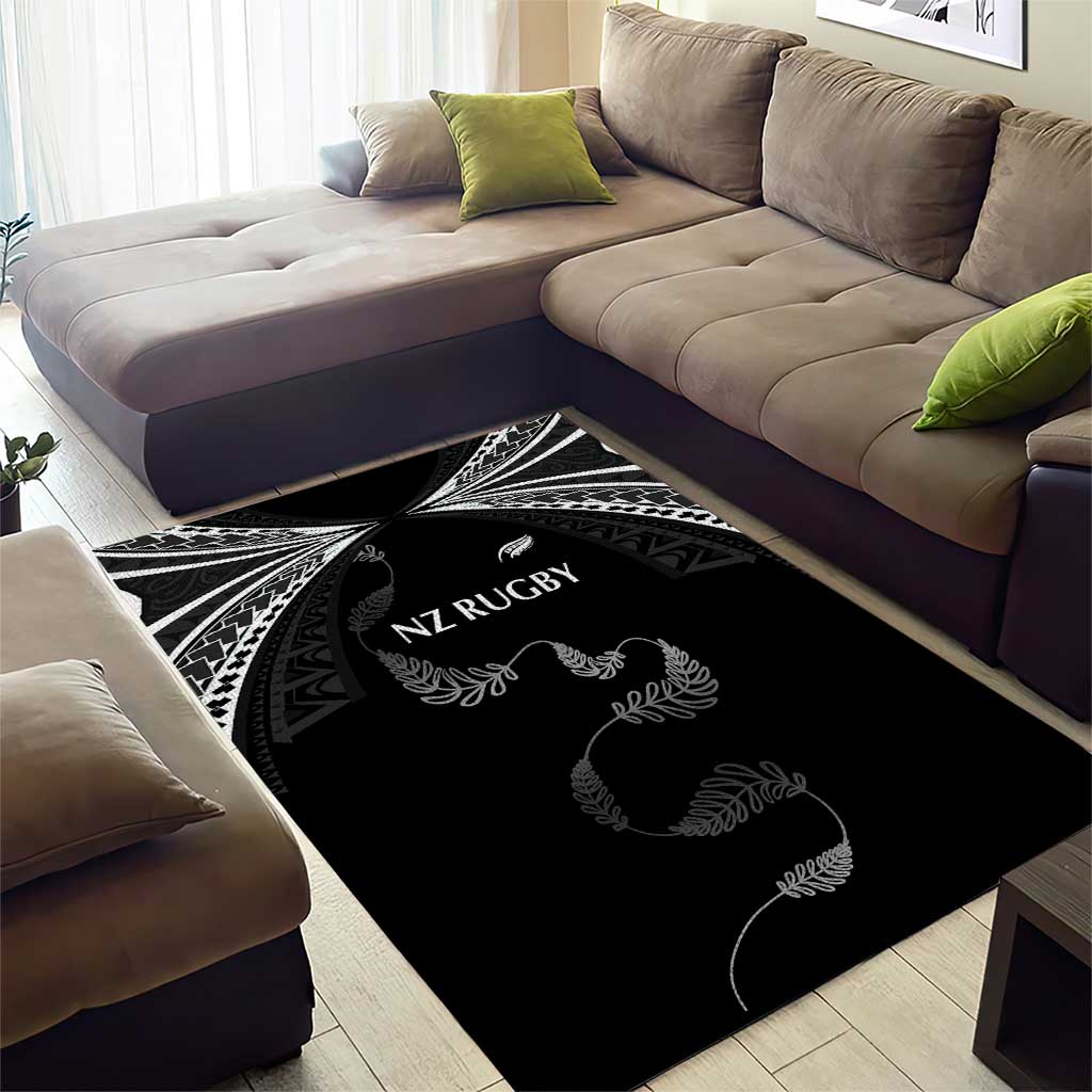 New Zealand Rugby Area Rug Aotearoa Armour Blacks Silver Ferns - Polynesian Pride