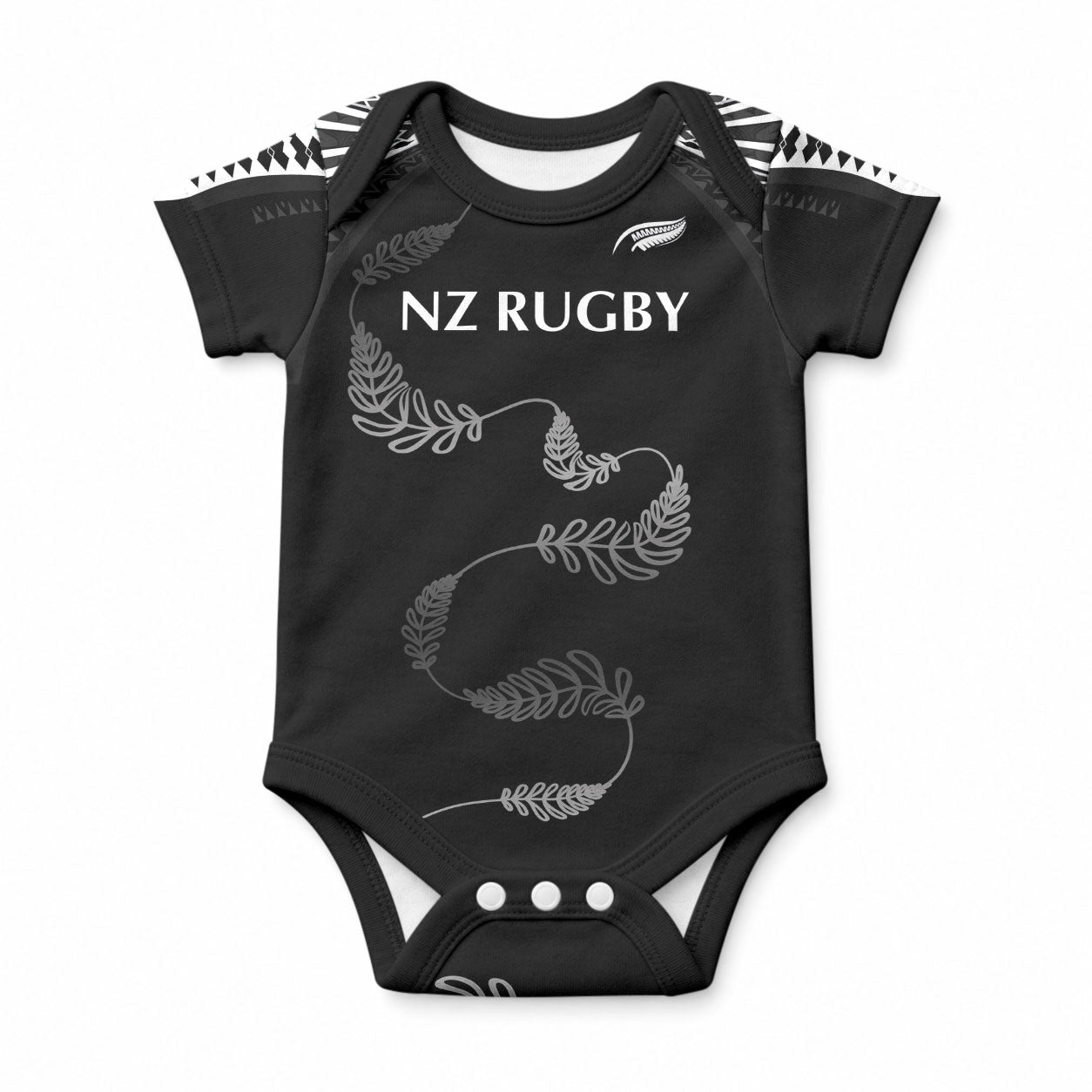 New Zealand Rugby Custom Baby Onesie Aotearoa Armour Blacks Silver Ferns LT03 Black - Polynesian Pride