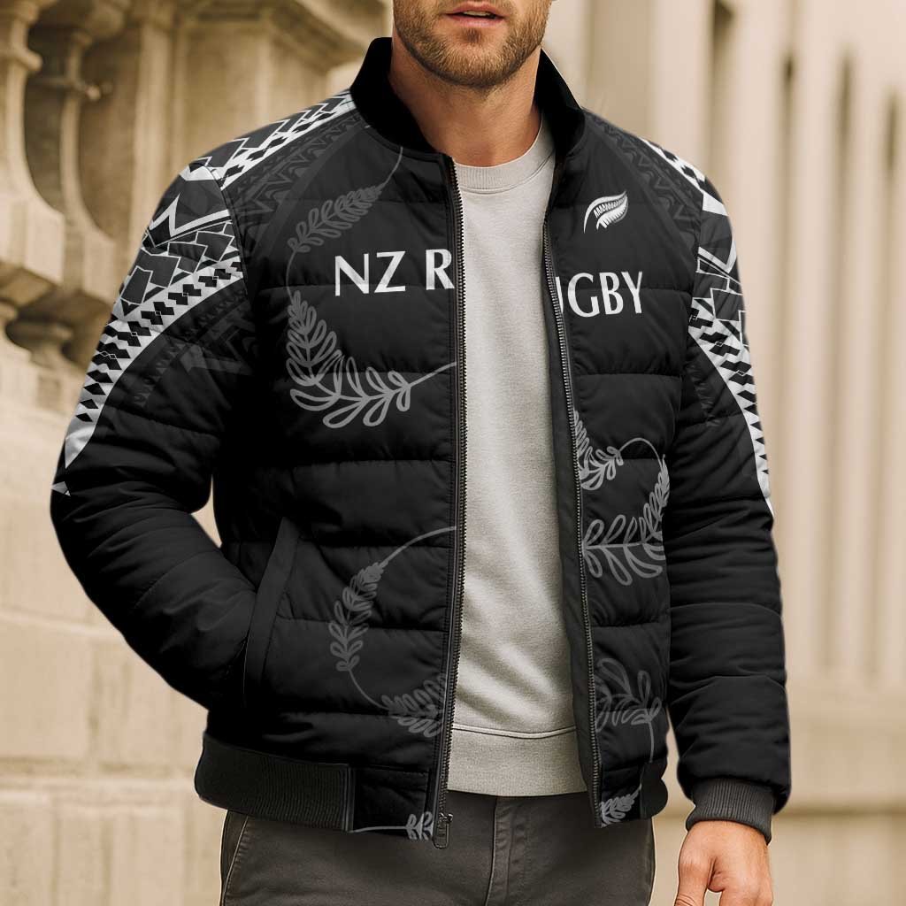 New Zealand Rugby Custom Bomber Puffer Jacket Aotearoa Armour Blacks Silver Ferns - Polynesian Pride