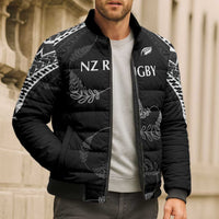 New Zealand Rugby Custom Bomber Puffer Jacket Aotearoa Armour Blacks Silver Ferns - Polynesian Pride