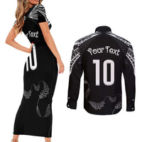 New Zealand Rugby Custom Couples Matching Short Sleeve Bodycon Dress and Long Sleeve Button Shirt Aotearoa Armour Blacks Silver Ferns - Polynesian Pride