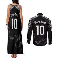 New Zealand Rugby Custom Couples Matching Tank Maxi Dress and Long Sleeve Button Shirt Aotearoa Armour Blacks Silver Ferns - Polynesian Pride