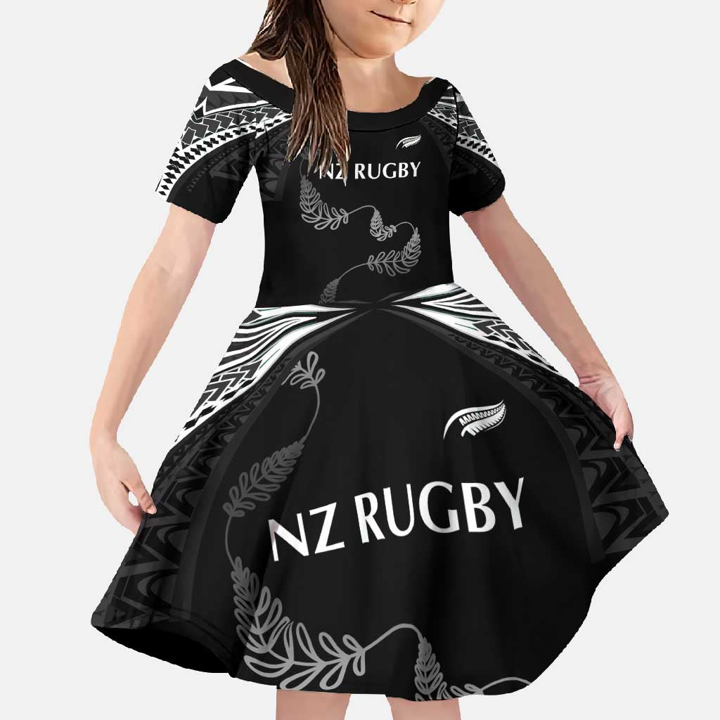 New Zealand Rugby Custom Family Matching Long Sleeve Bodycon Dress and Hawaiian Shirt Aotearoa Armour Blacks Silver Ferns - Polynesian Pride