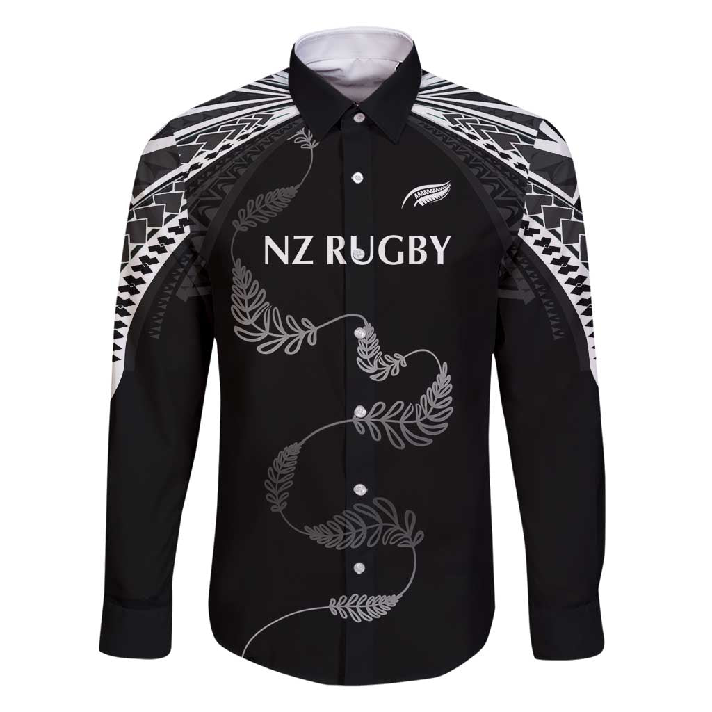 New Zealand Rugby Custom Family Matching Long Sleeve Bodycon Dress and Hawaiian Shirt Aotearoa Armour Blacks Silver Ferns - Polynesian Pride