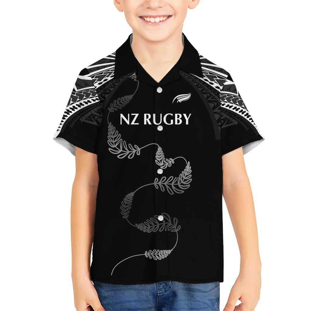 New Zealand Rugby Custom Family Matching Long Sleeve Bodycon Dress and Hawaiian Shirt Aotearoa Armour Blacks Silver Ferns - Polynesian Pride
