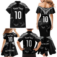 New Zealand Rugby Custom Family Matching Mermaid Dress and Hawaiian Shirt Aotearoa Armour Blacks Silver Ferns - Polynesian Pride