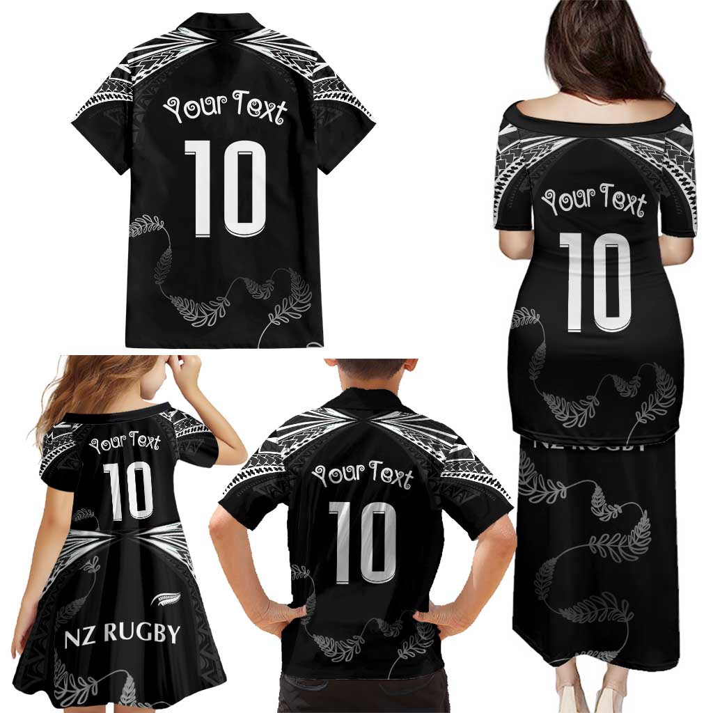 New Zealand Rugby Custom Family Matching Puletasi and Hawaiian Shirt Aotearoa Armour Blacks Silver Ferns - Polynesian Pride