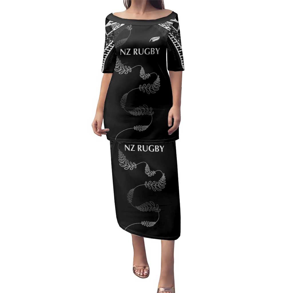 New Zealand Rugby Custom Family Matching Puletasi and Hawaiian Shirt Aotearoa Armour Blacks Silver Ferns - Polynesian Pride