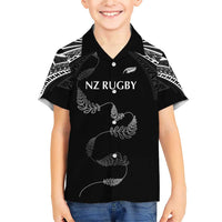 New Zealand Rugby Custom Family Matching Short Sleeve Bodycon Dress and Hawaiian Shirt Aotearoa Armour Blacks Silver Ferns - Polynesian Pride