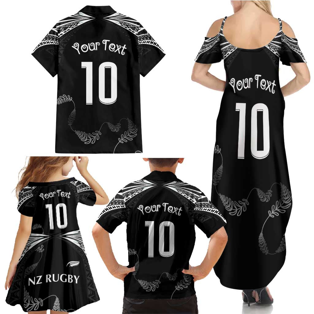 New Zealand Rugby Custom Family Matching Summer Maxi Dress and Hawaiian Shirt Aotearoa Armour Blacks Silver Ferns - Polynesian Pride