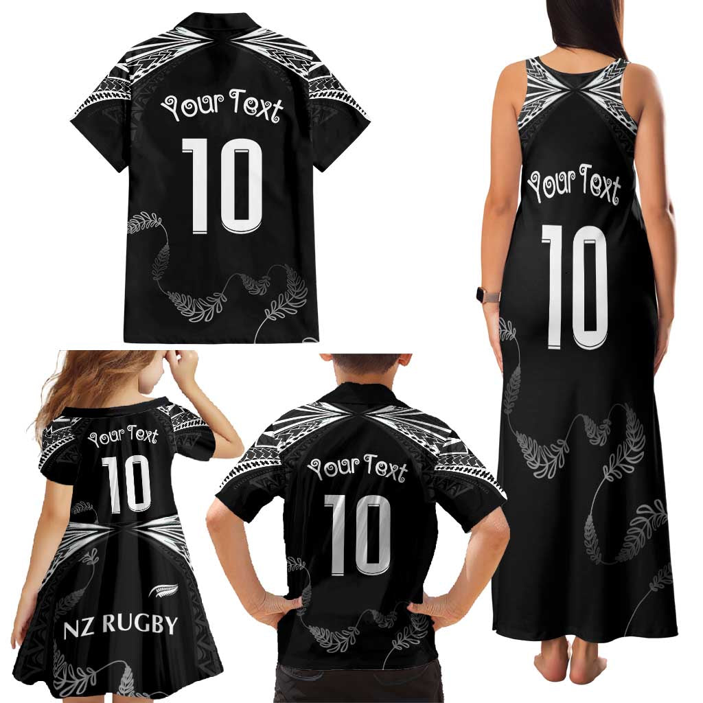 New Zealand Rugby Custom Family Matching Tank Maxi Dress and Hawaiian Shirt Aotearoa Armour Blacks Silver Ferns - Polynesian Pride