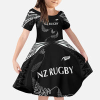 New Zealand Rugby Custom Kid Short Sleeve Dress Aotearoa Armour Blacks Silver Ferns - Polynesian Pride