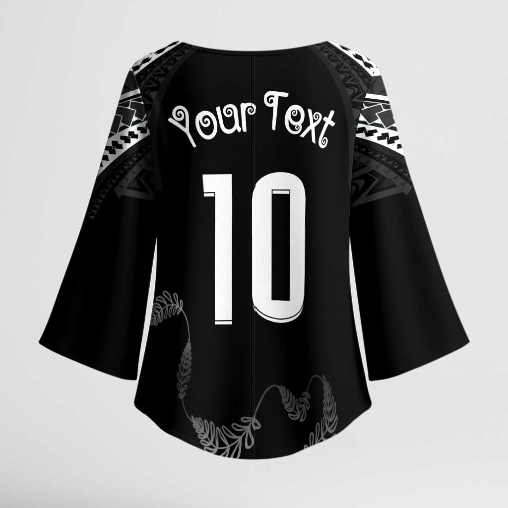 New Zealand Rugby Custom Kimono Sleeve Blouse Aotearoa Armour Blacks Silver Ferns - Polynesian Pride
