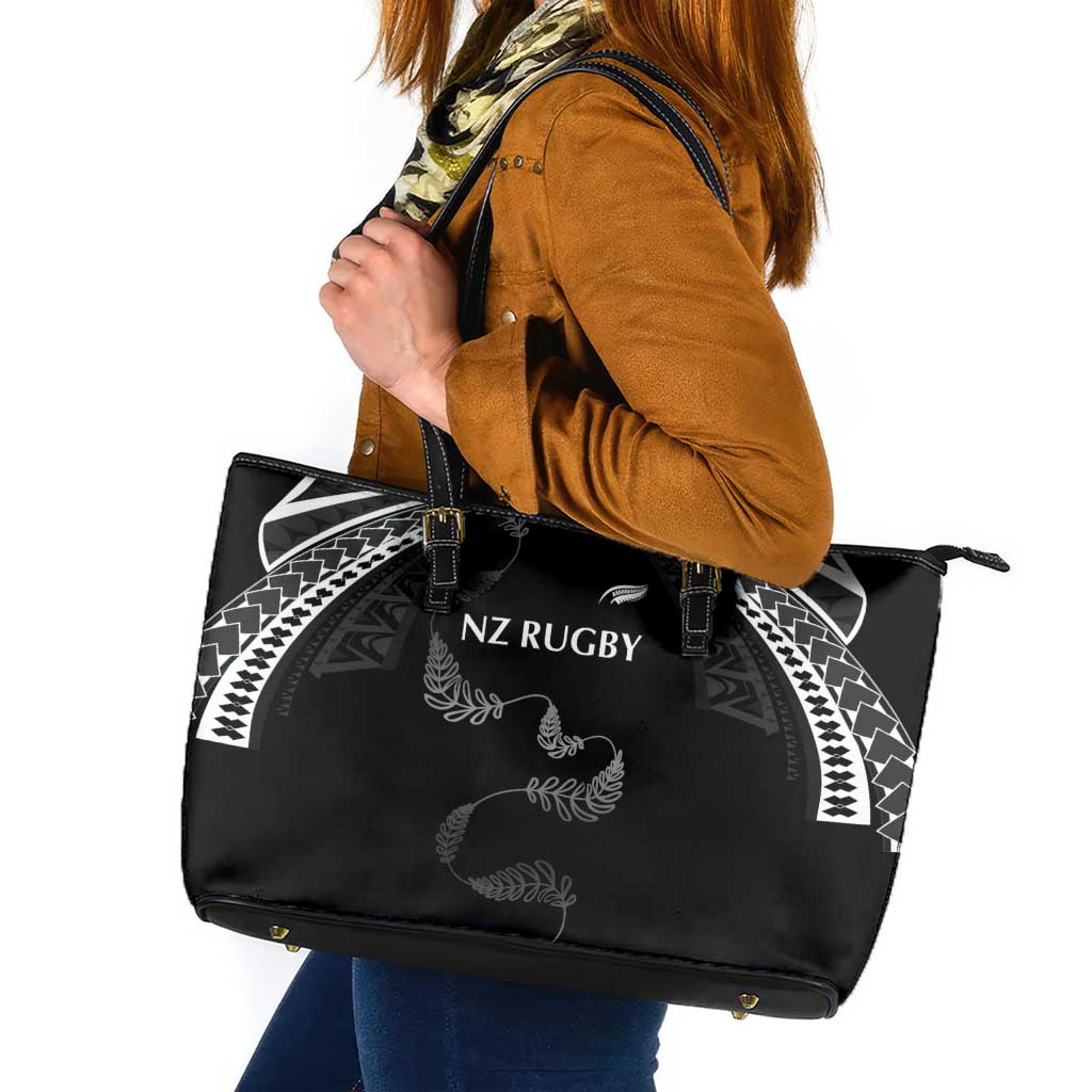 New Zealand Rugby Leather Tote Bag Aotearoa Armour Blacks Silver Ferns - Polynesian Pride