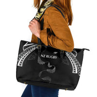New Zealand Rugby Leather Tote Bag Aotearoa Armour Blacks Silver Ferns - Polynesian Pride