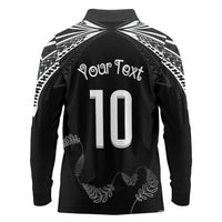 New Zealand Rugby Custom Long Sleeve Polo Shirt Aotearoa Armour Blacks Silver Ferns - Polynesian Pride
