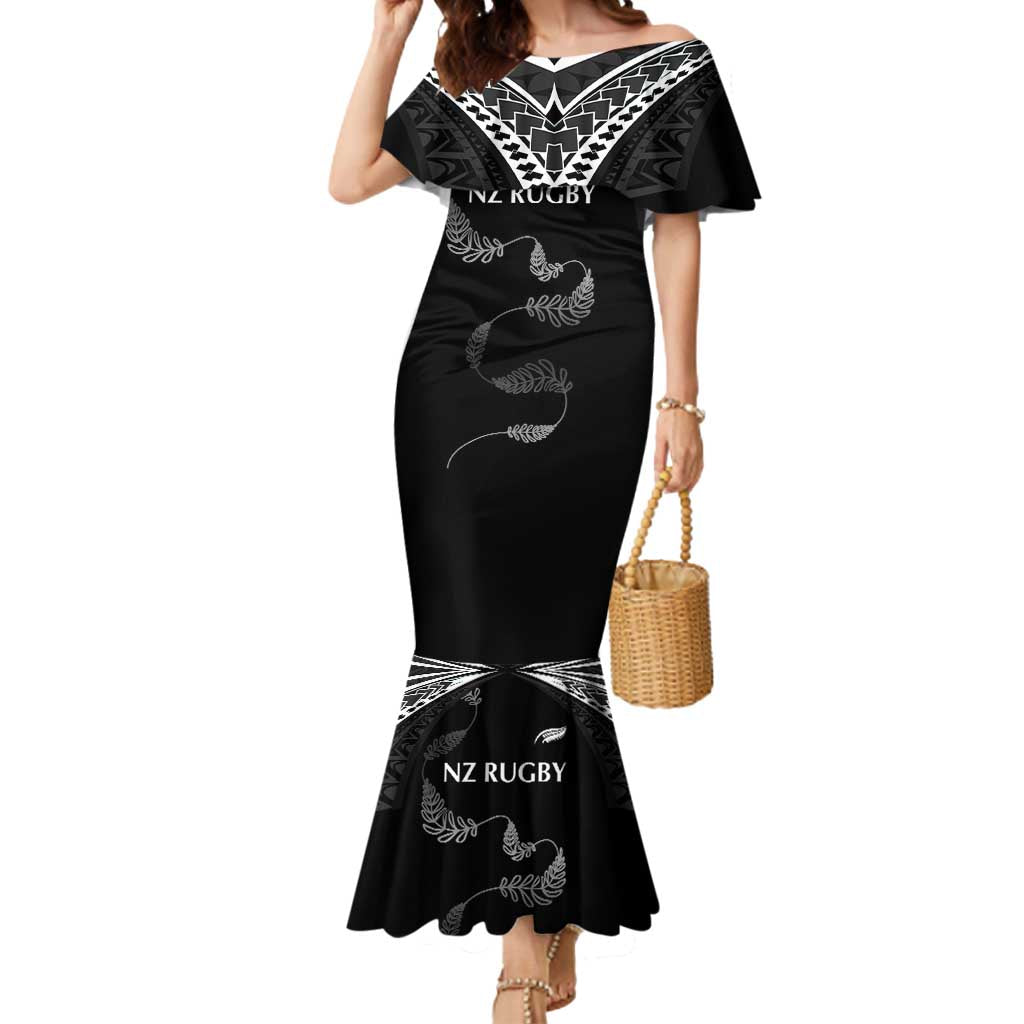 New Zealand Rugby Custom Mermaid Dress Aotearoa Armour Blacks Silver Ferns - Polynesian Pride