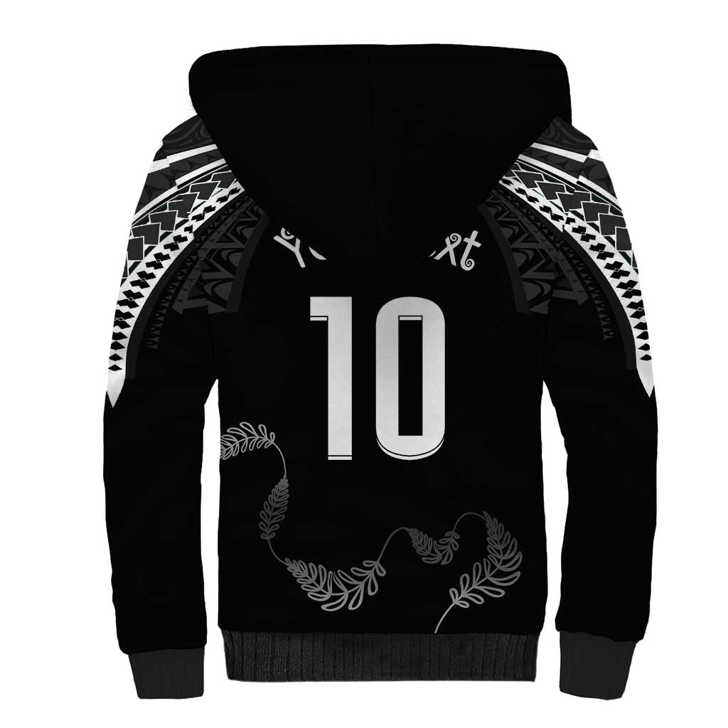 New Zealand Rugby Custom Sherpa Hoodie Aotearoa Armour Blacks Silver Ferns - Polynesian Pride