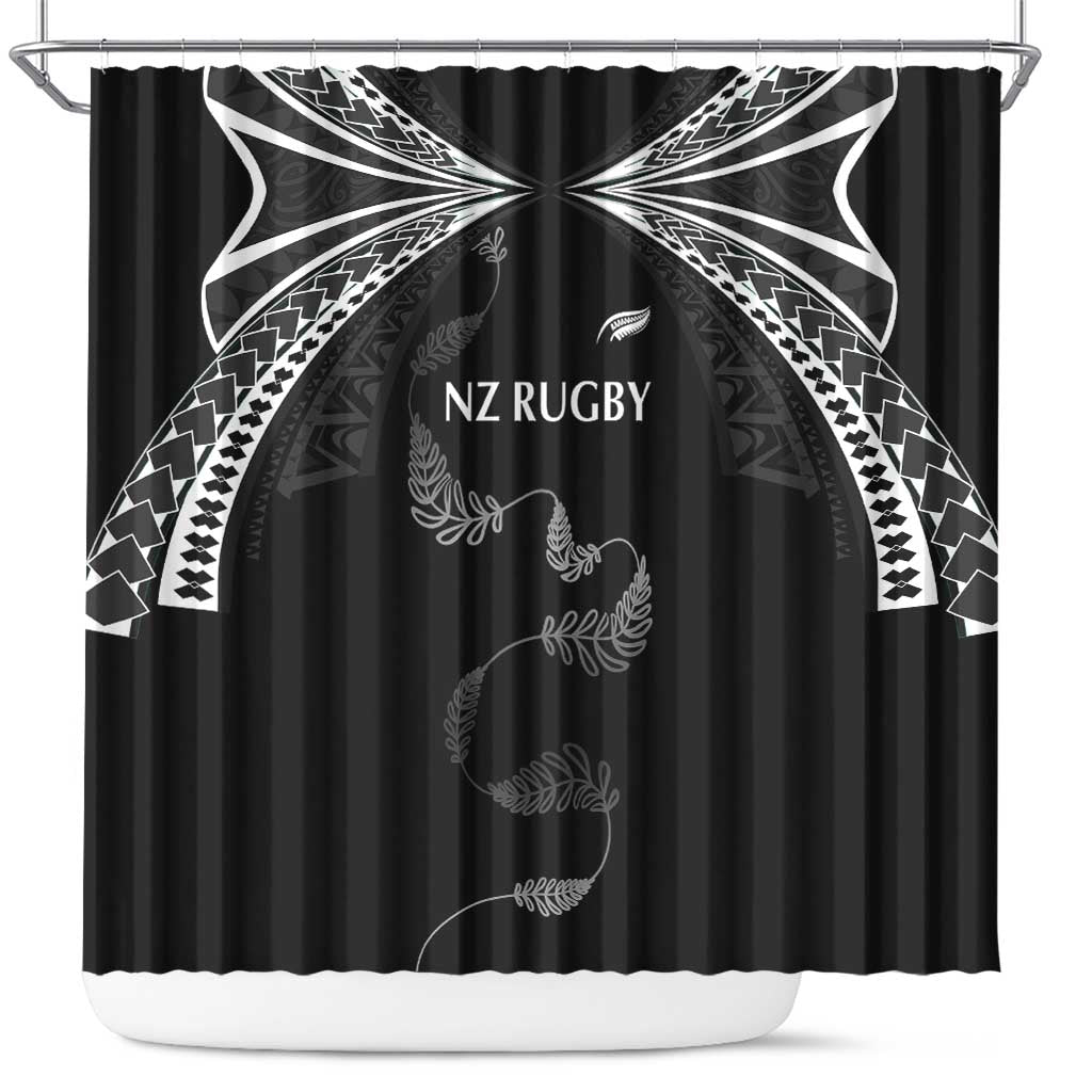 New Zealand Rugby Shower Curtain Aotearoa Armour Blacks Silver Ferns - Polynesian Pride