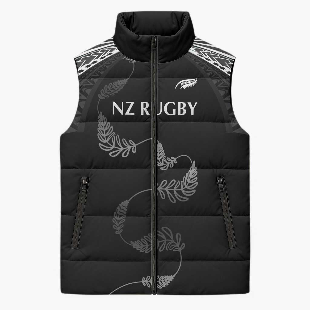 New Zealand Rugby Custom Sleeveless Puffer Jacket Aotearoa Armour Blacks Silver Ferns - Polynesian Pride