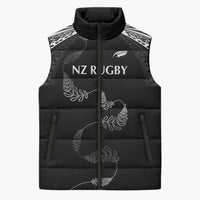 New Zealand Rugby Custom Sleeveless Puffer Jacket Aotearoa Armour Blacks Silver Ferns - Polynesian Pride