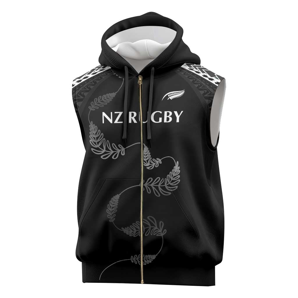 New Zealand Rugby Custom Sleeveless Zip Hoodie Aotearoa Armour Blacks Silver Ferns - Polynesian Pride