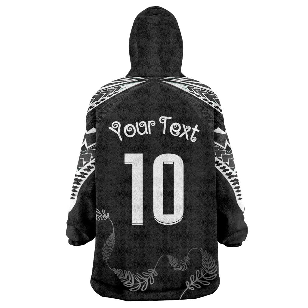 New Zealand Rugby Custom Wearable Blanket Hoodie Aotearoa Armour Blacks Silver Ferns - Polynesian Pride
