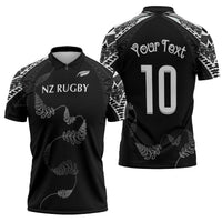 New Zealand Rugby Custom Zipper Polo Shirt Aotearoa Armour Blacks Silver Ferns - Polynesian Pride