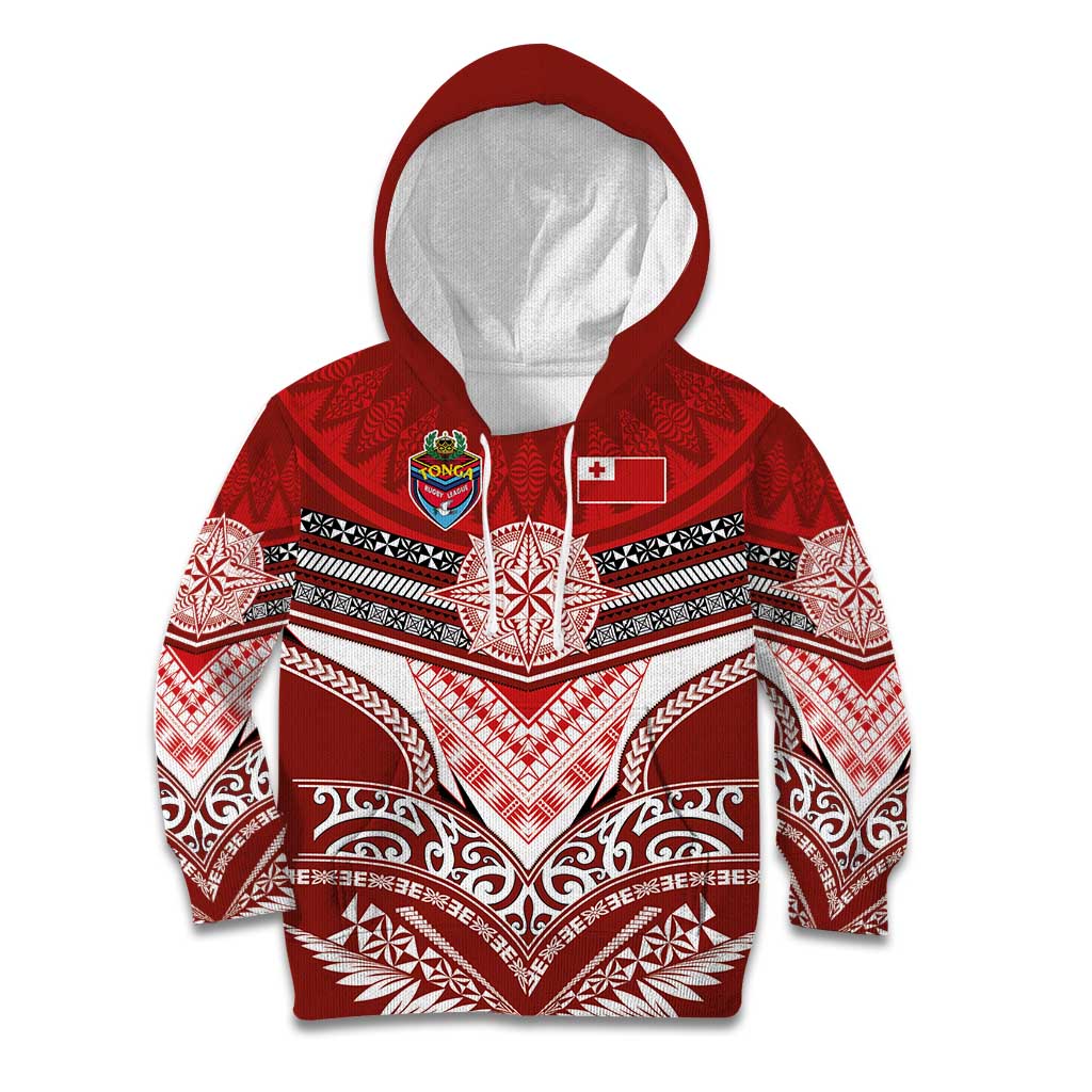 Tonga Rugby Custom Kid Hoodie Mana o Tonga-Tribal Heritage Edition Red Color - Polynesian Pride