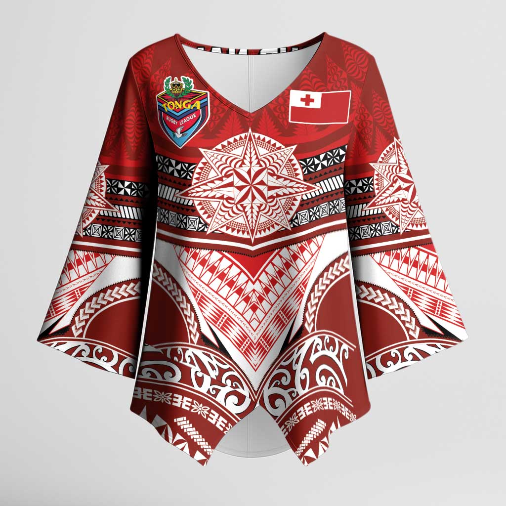 Tonga Rugby Custom Kimono Sleeve Blouse Mana o Tonga-Tribal Heritage Edition Red Color - Polynesian Pride