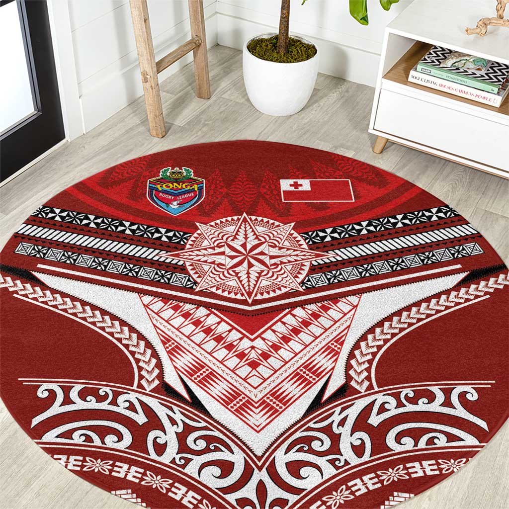 Tonga Rugby Round Carpet Mana o Tonga-Tribal Heritage Edition Red Color - Polynesian Pride