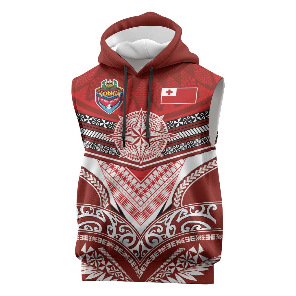 Tonga Rugby Custom Sleeveless Hoodie Mana o Tonga-Tribal Heritage Edition Red Color - Polynesian Pride
