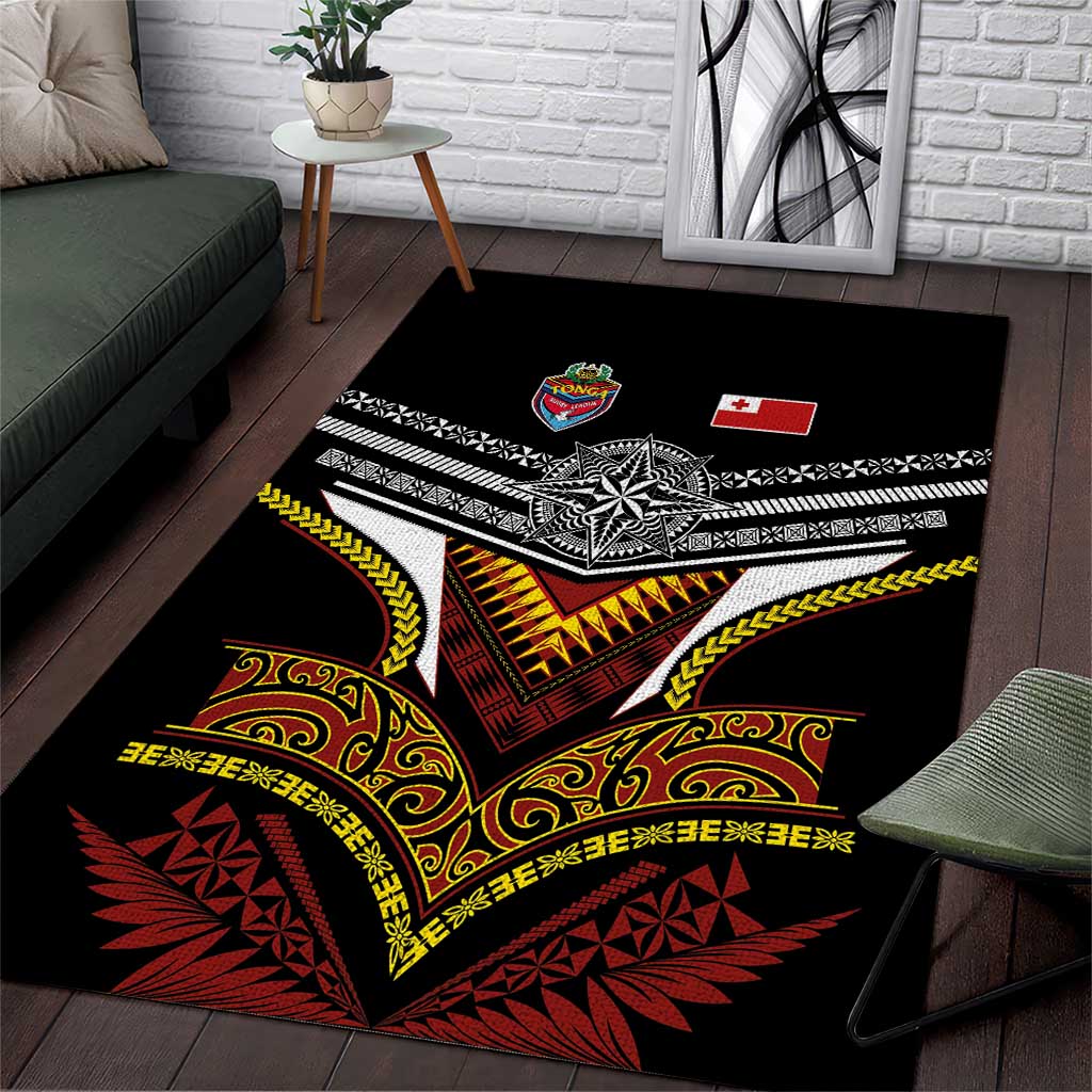 Tonga Rugby Area Rug Mana o Tonga-Tribal Heritage Edition Black Color - Polynesian Pride