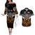 Tonga Rugby Custom Couples Matching Off The Shoulder Long Sleeve Dress and Hawaiian Shirt Mana o Tonga-Tribal Heritage Edition Black Color - Polynesian Pride