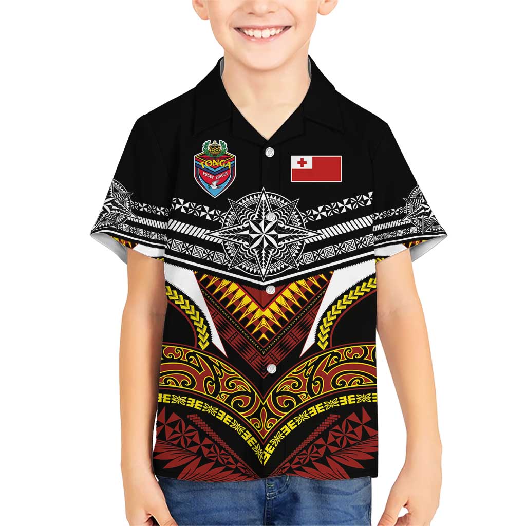 Tonga Rugby Custom Kid Hawaiian Shirt Mana o Tonga-Tribal Heritage Edition Black Color - Polynesian Pride