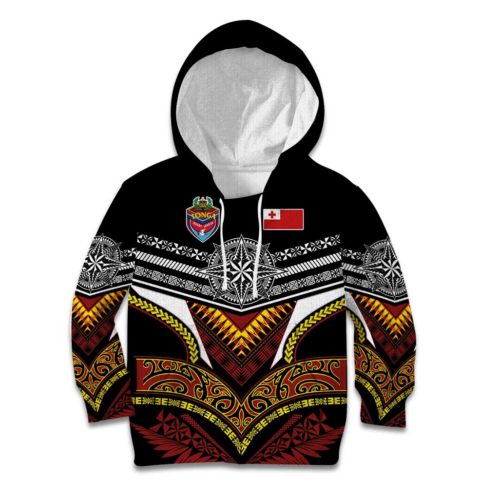 Tonga Rugby Custom Kid Hoodie Mana o Tonga-Tribal Heritage Edition Black Color - Polynesian Pride