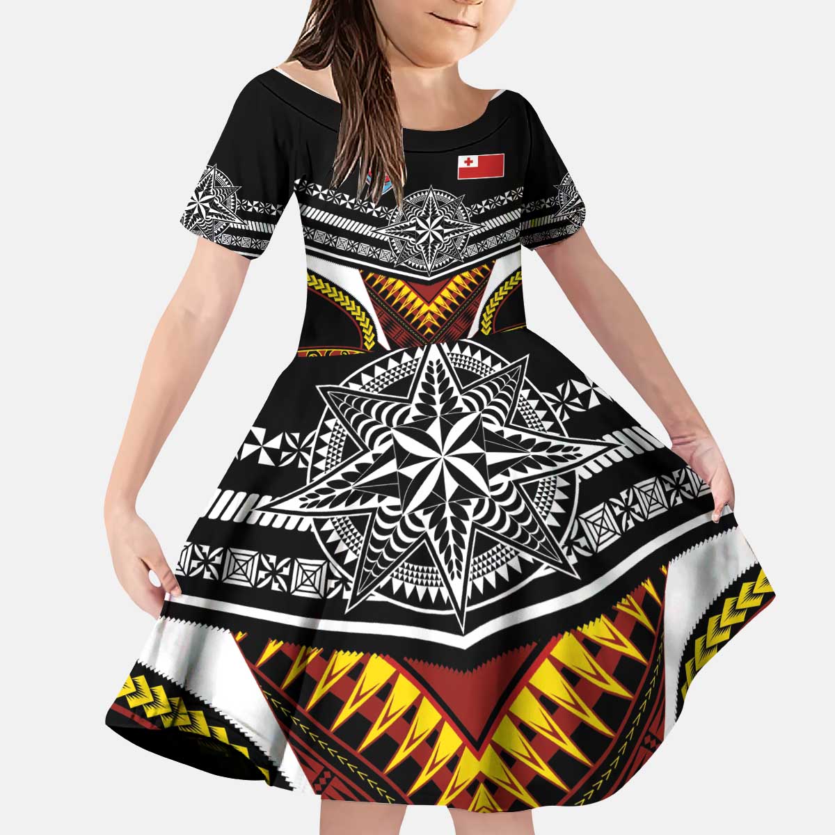 Tonga Rugby Custom Kid Short Sleeve Dress Mana o Tonga-Tribal Heritage Edition Black Color - Polynesian Pride
