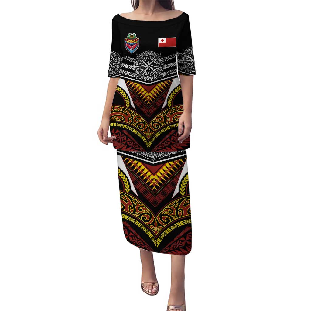 Tonga Rugby Custom Puletasi Mana o Tonga-Tribal Heritage Edition Black Color - Polynesian Pride