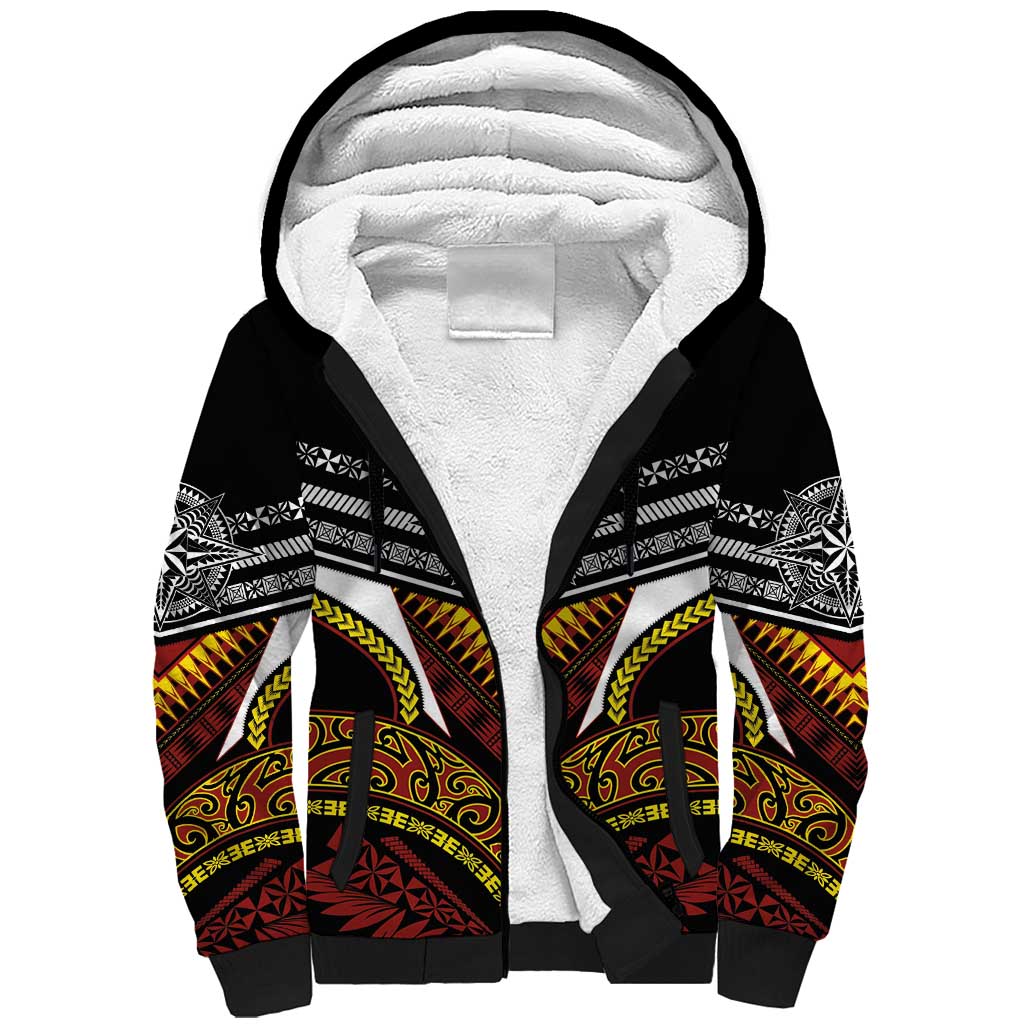 Tonga Rugby Custom Sherpa Hoodie Mana o Tonga-Tribal Heritage Edition Black Color - Polynesian Pride
