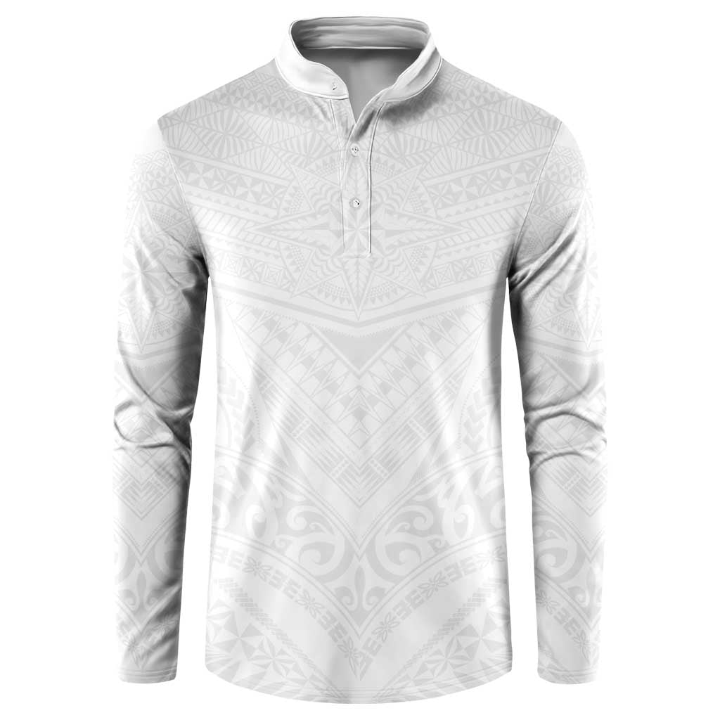 Tonga White Sunday Button Sweatshirt Tongan Tribal Heritage Tattoos - Polynesian Pride