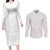 Tonga White Sunday Couples Matching Long Sleeve Bodycon Dress and Long Sleeve Button Shirt Tongan Tribal Heritage Tattoos - Polynesian Pride