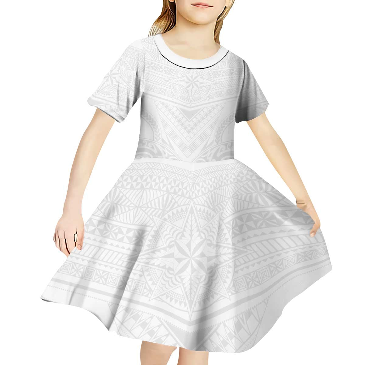 Tonga White Sunday Kid Short Sleeve Dress Tongan Tribal Heritage Tattoos - Polynesian Pride