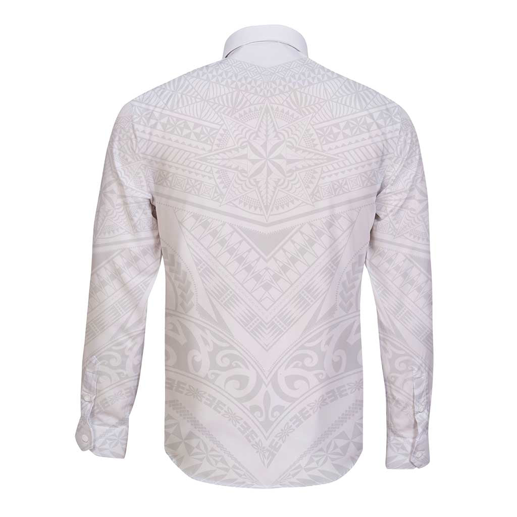 Tonga White Sunday Long Sleeve Button Shirt Tongan Tribal Heritage Tattoos - Polynesian Pride